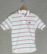 Vintage 80s Mobil Pegasus Oil Striped Polo Shirt Mens S White Red Made in USA