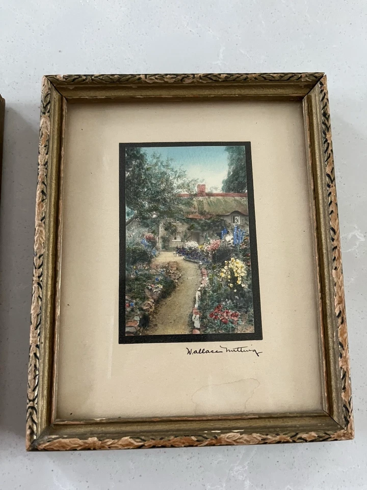 Three Signed Miniature Wallace Nutting Hand Tinted Floral Garden Photographs - Image 4 of 4
