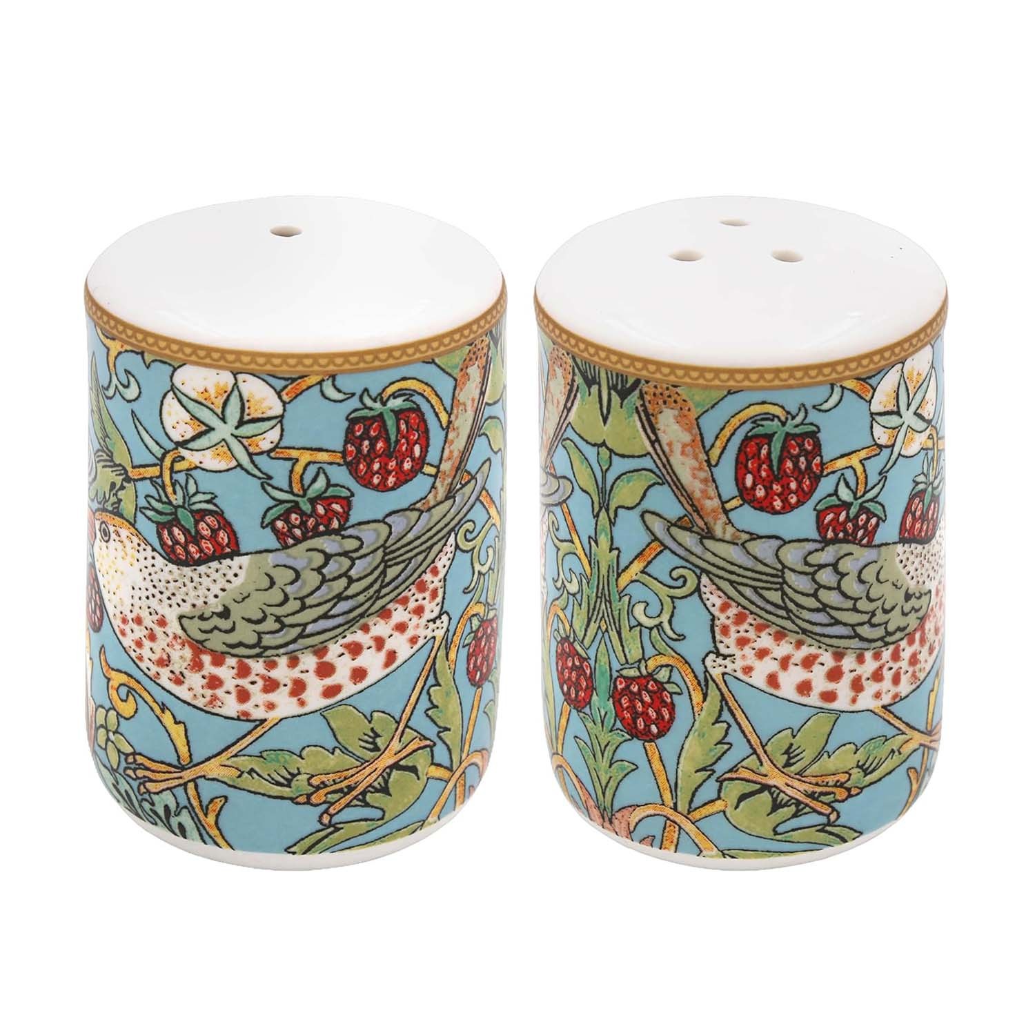 Salt & Pepper Shakers Ceramic W. Morris Strawberry Thief Condiment Pot Cruet 2Pc