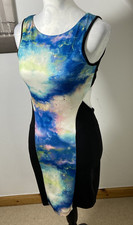 Miss Selfridge Bodycon Dress Size 12 Black & Blue Stretchy Cut Out Back Strappy