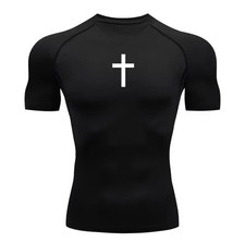 Christian Cross Compression Shirt Long Sleeve Gym Workout Base Layer Top