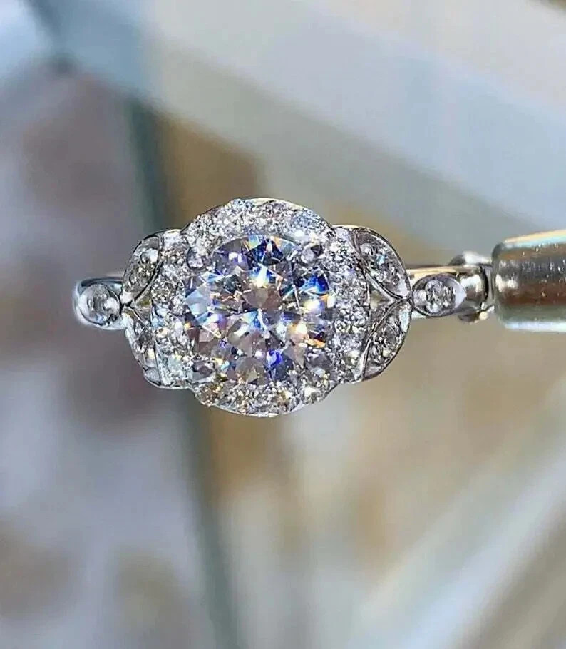 2Ct Lab Created Round Cut Diamond Halo Wedding Ring 14K White Gold Finish
