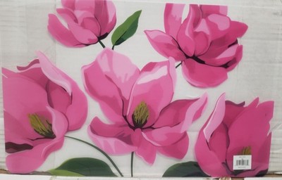 1 (one) Plastic Kitchen Semi-Clear Placemat (12''x18'') PINK TULIPS FLOWERS, BH