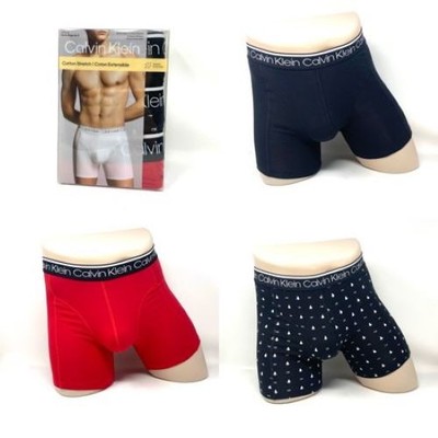 Calvin Klein Men's 3 Pack Cotton Stretch Boxer Brief Black&Red Size Medium
