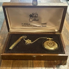 Colibri Wind Up Swiss Hunter Case Pocket Watch 1/20 12k Gold Filled Knife/ Chain
