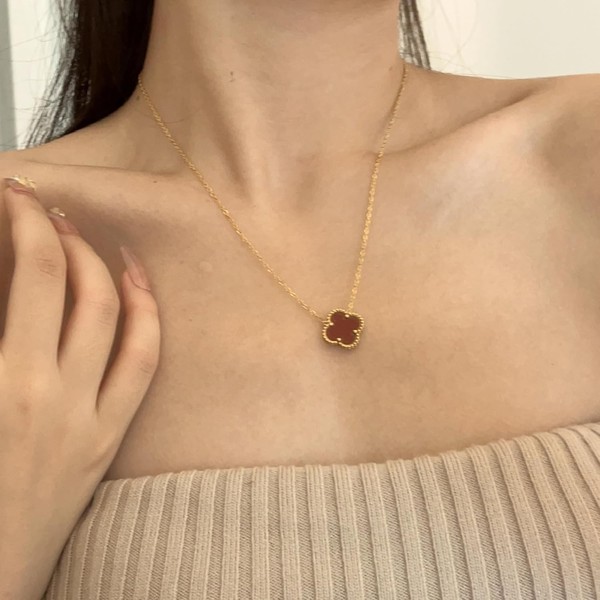 Alternate view of Clover Pendant Necklace For Women 18k Gold Plated Four Leaf White