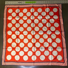 Elaine Gold Vintage Silk Square Scarf Red White Polka Dot Striped Border 22in