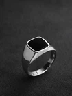 Black Onyx Ring Mens Cushion Cut 925 Silver 14K Gold Gift For Husband