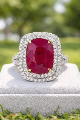 6.50 Ct Cushion Cut Natural Ruby & Diamond Wedding Gift Ring 14K White Gold Sz 8