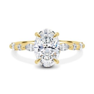 Verlobungsring 2 Karat IGI Lab Created Oval Diamant 14 Karat Gelbgold E F VVS2