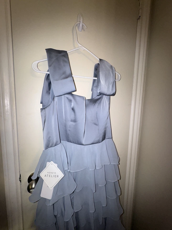 Azazie Daina Blue Tiered Gown, Size US 8 - Image 4 of 4