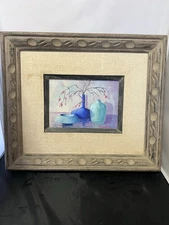 Marion Freshwater Still Life Original Painting – Blue Vases – Framed