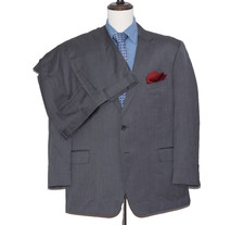 Jos A Bank Herringbone Gray Mens 2pc Suit Jacket Size 48-R Pant 40x28 Dual Vent
