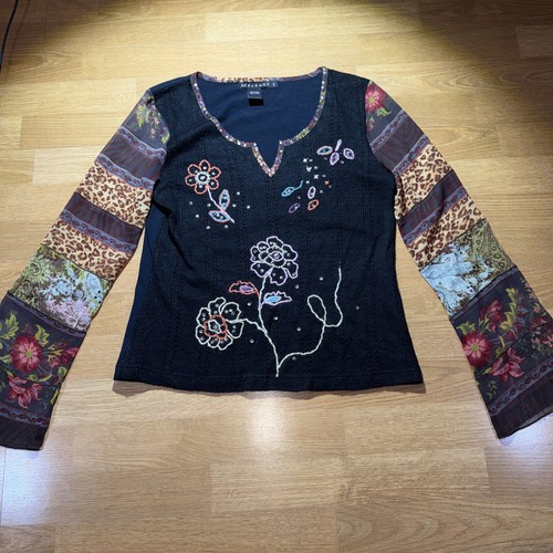 Womens Size S Patchwork Boho Top Funky Fun Art To Wear Princess Mechant VTG