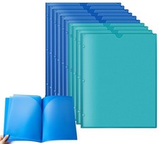 10 Pcs - Sturdy Plastic Pocket Folders, 6 Inner Pockets, Clear Front, Teal Blue