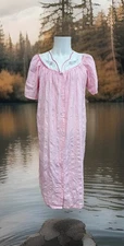 Celestial Dreams Button Floral Night Gown House Coat Pink Striped Size L Granny
