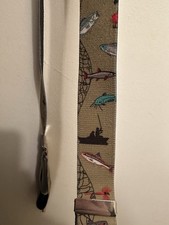 SuspenderStore Fisherman suspenders in tan elastic with a fishing-themed pattern