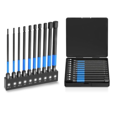 Magnetic Hex Screwdriver Bit Set, 1/4  Hex-Shank，100mm Long 10pcs (Metric) Im...