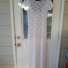 Lace Maxi Dress Size Small Pinkish White Back Slit No Fabric Or Brand Tag