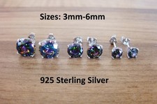 925 Sterling Silver - Mystic Topaz Round CZ Cubic Zirconia Stud Earrings