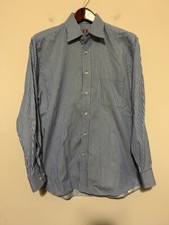     PETER MILLAR Dress Shirt Mens Sz L 15 1/2 White Blue Button Up Long Sleeve