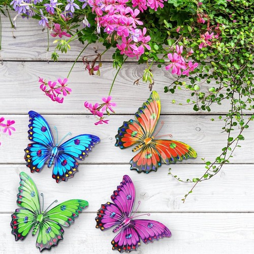 Metal Butterfly Set 3D Wall Art Indoor Outdoor Home Garden Fence Decor Sculpture - Picture 2 of 7