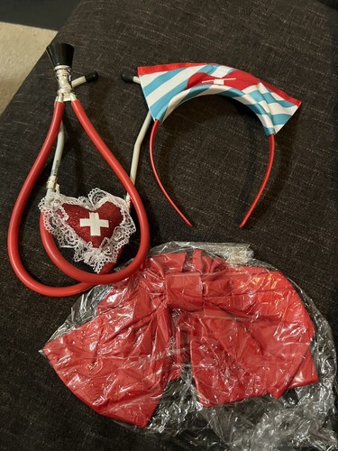 Leg Avenue nurse costume ACCESSORIES ONLY- headpiece, bow, stethoscope cosplay