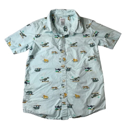 CARTER'S Kid Shirt Short Sleeve Collared. Zoo Animals Size 10/10A Light Blue - Picture 2 of 13