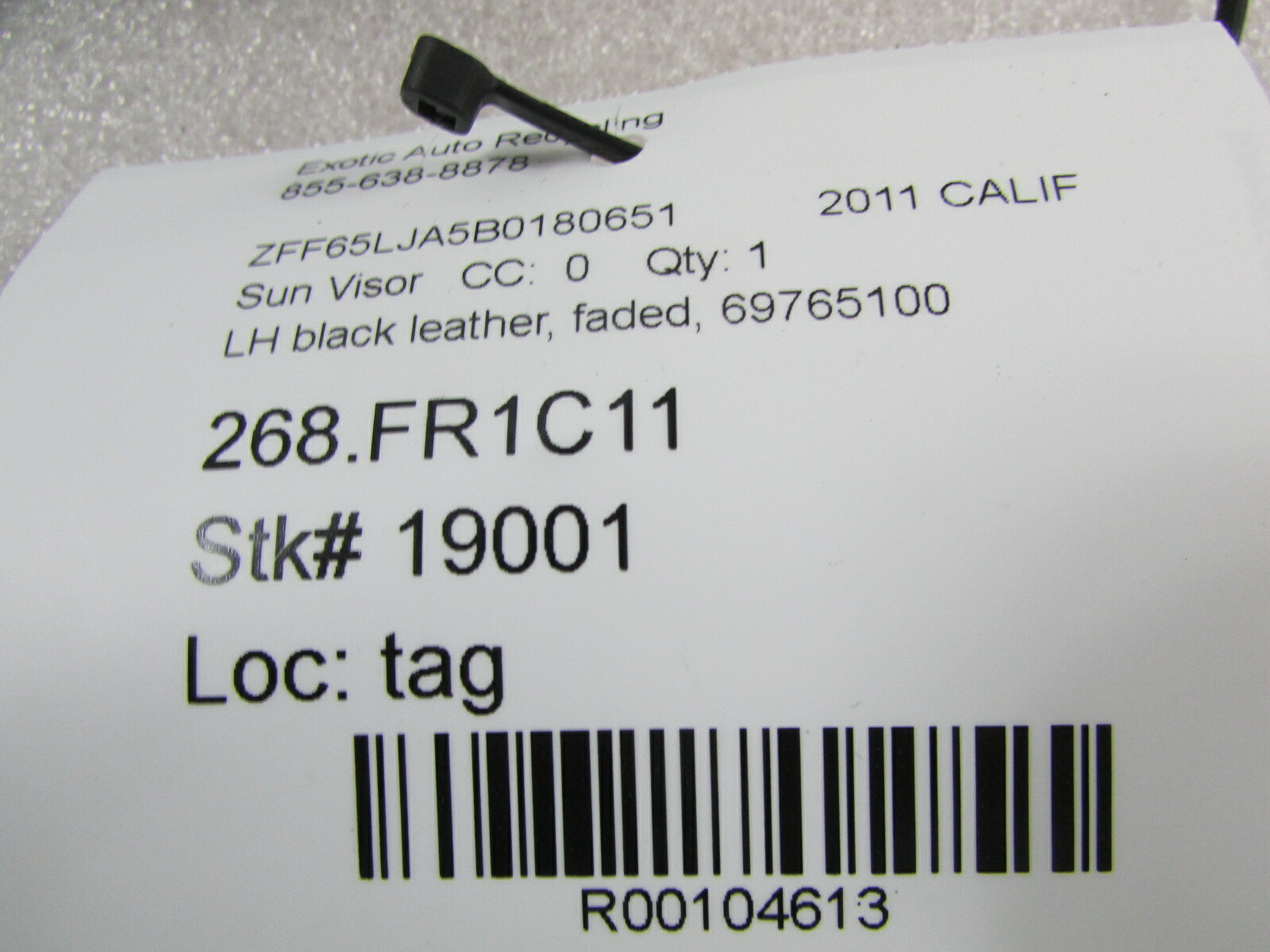 Ferrari California, LH, Left Sun Visor, Black Leather, Used, P/N 69765100