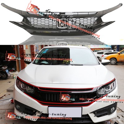 Rs Turbo R Black Front Bumper Grille W Eyebrow For Honda Civic 16 17 18 10th Ebay