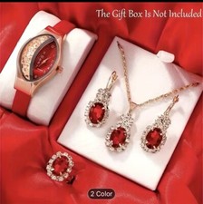 4Pc Gift Set For  Her Included Wrist Watch & Necklace Set In 2 Assorted Colours