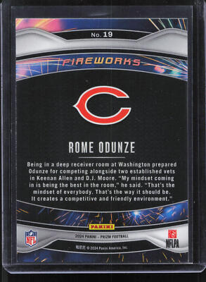 2024 Panini Prizm #19 Rome Odunze Fireworks Rookie RC Chicago