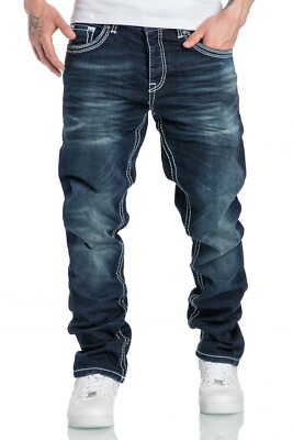 Herren Dicke Nähte Destroyed Jeans Regular Slim Denim Hose Fit 7983WC