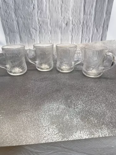Vintage Arcoroc Canterbury Crocus Impressed Glass Coffee Tea Cup France (4)