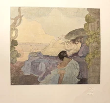 CHARLES CONDER - ELEGANT LADIES AT THE BEACH. 1898 IMPRESSIONIST CHROMOLITHO