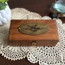 6-1/4" Wood Box with Antiqued Brass Bird Plate, Victorian Style