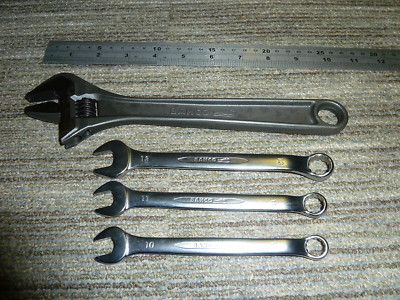 BAHCO 10'' VERSTELLBARER SCHRAUBENSCHLÜSSEL 250mm + 3 KOMBISCHLÜSSEL Original BRANDNEU 8072
