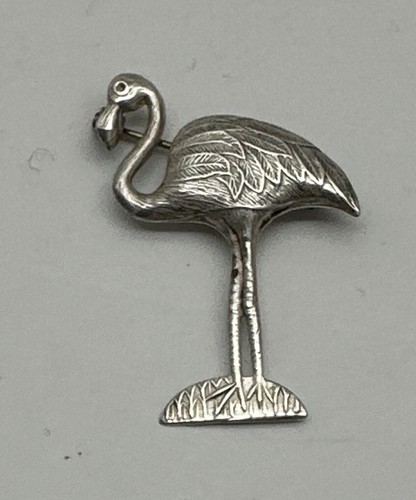 925 Sterling Silver Antique Art Deco Flamingo Bird Pin Brooch