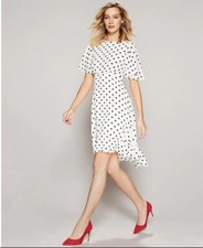Eliza JPolka Dot Crew Neck Short Flutter Sleeve High-Low Dress Size 14