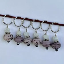 Stitch Markers Knitting Crochet Hand Crafted Set of 6 Progress Keepers Beaded