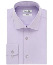  80 Calvin Klein Mens Regular-Fit Purple Herringbone Dress Shirt Size 15.5 32/33