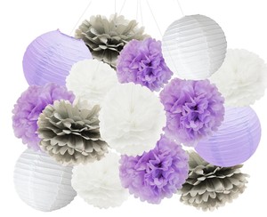 Details About Elephant Baby Shower Decorations 16 Pcs White Lavender Grey Purple Tissue New