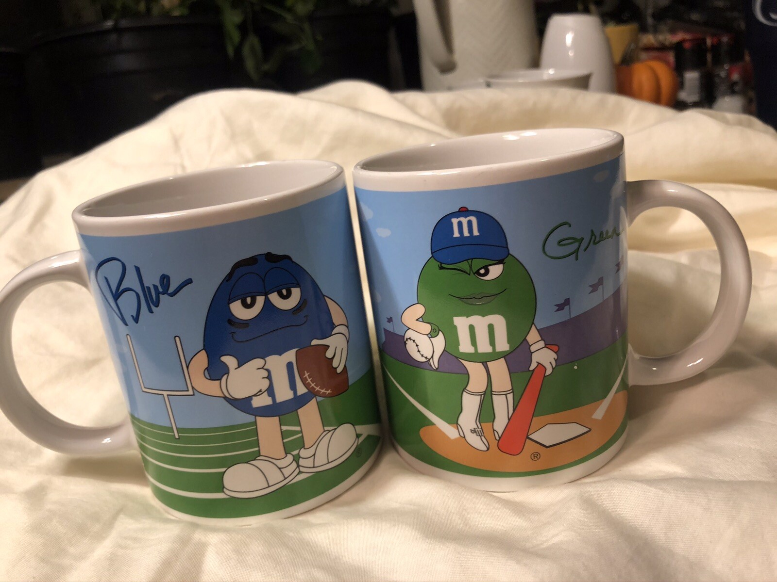 Mug Cup Blue Green M And M Football Baseball