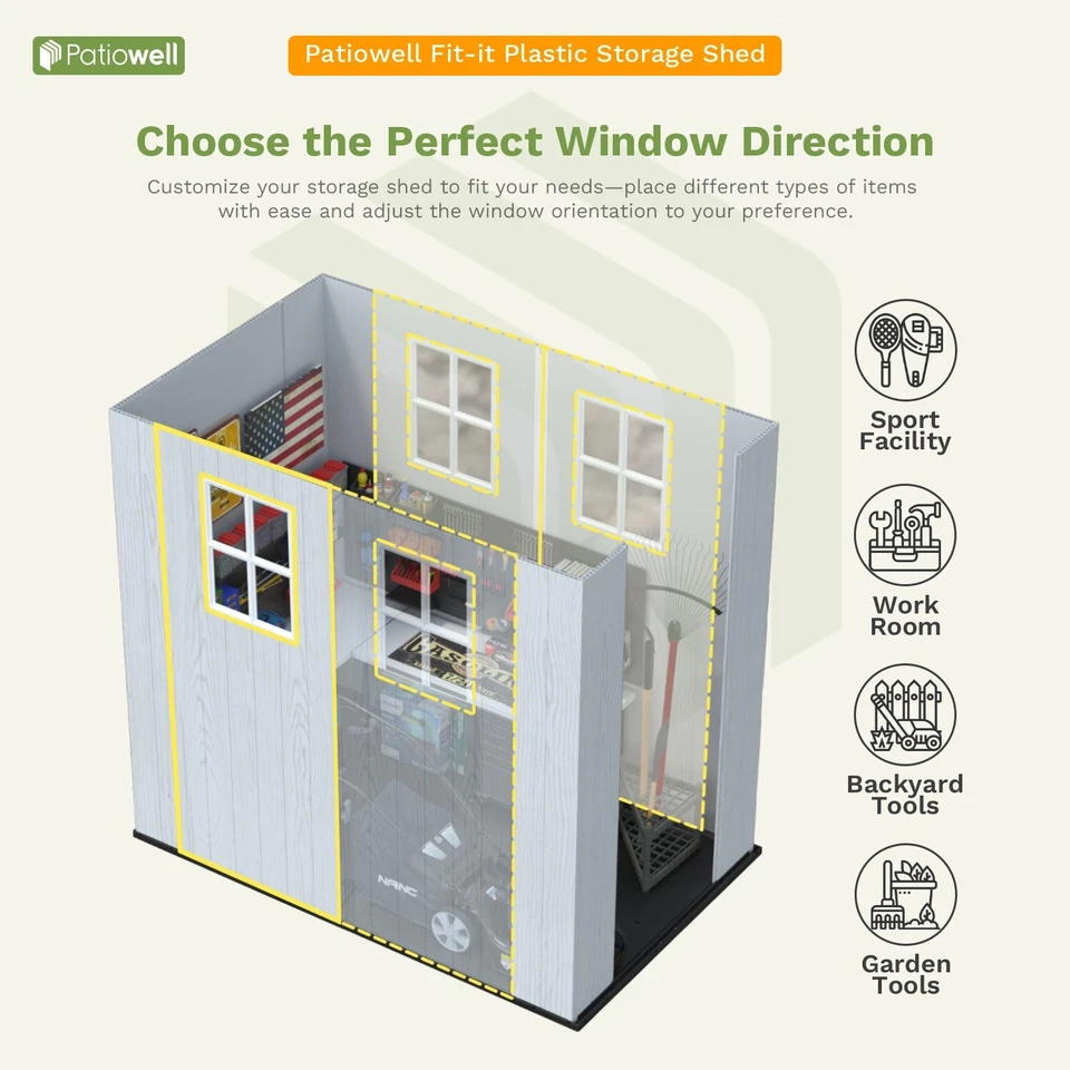 Cobertizo de almacenamiento exterior de plástico Patiowell de 4 x 4 pies con piso, cobertizo de resina, blanco Foto 2 de 4