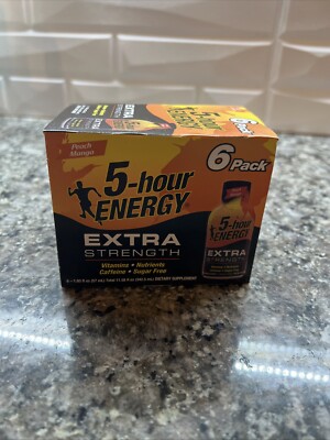 5 Hour Energy Shot Extra Strength Peach Mango 6 Count 1.93oz Each Exp 05/2025