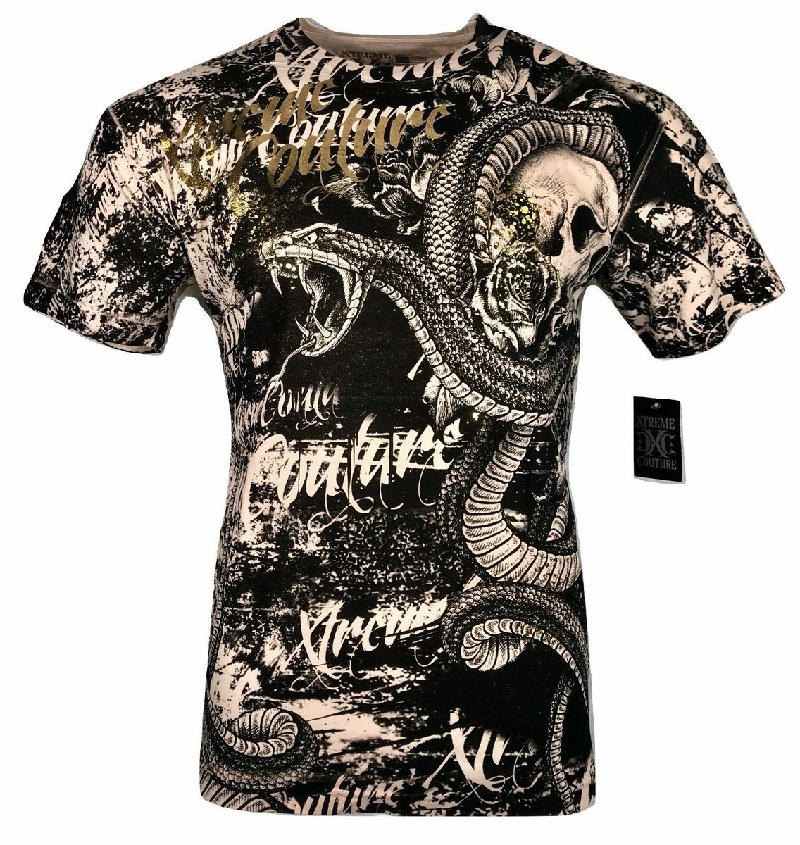 Maglietta Affliction T-Shirt Affliction Xtreme Couture - Con Stampa Teschio Biker, Taglie S-5XL, In Cotone, Colore Sabbia T-shirt Affliction Uomo - Foto 7