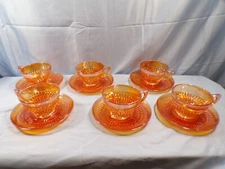 Lot of 6 Jeannette Marigold Iridescent Glass Anniversary Cup & Saucer Sets