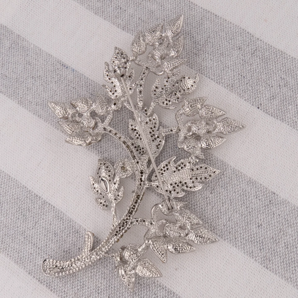 4" Luxury Big Floral Clear Topaz Crystals Brooch Pin Wedding Bridal Jewelry New - Image 3 of 4
