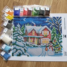 Bead Embroidery Kit - Winter Cottage Full Coverage DIY Beadwork Beaded Stitching