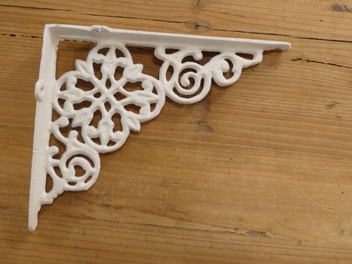 2 Cast Iron Shelf Brackets New Antique Style White 7.5" x 6" Corbels Book Wall - Picture 8 of 11